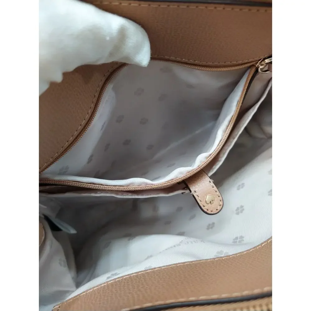Kate Spade New York Brown Tan Leather Carryall Double Handles Satchel Bag
